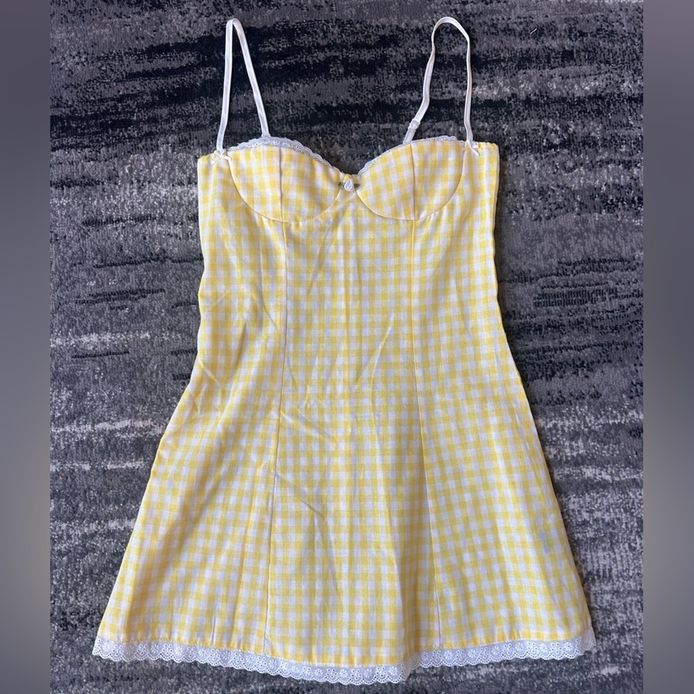 SHEIN Gingham Mini Dress With Lace Trim & Bow/Rose Details